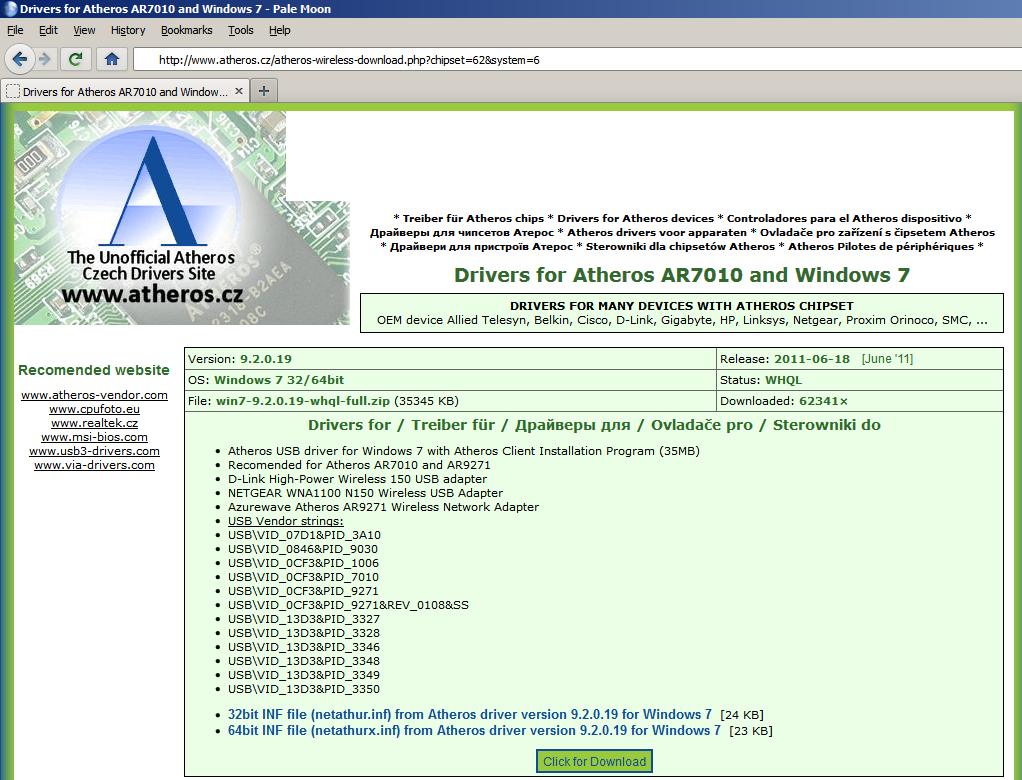 Atheros  Windows 7  -  10